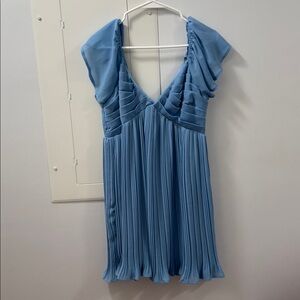 Elegant Blue Pleated Dress